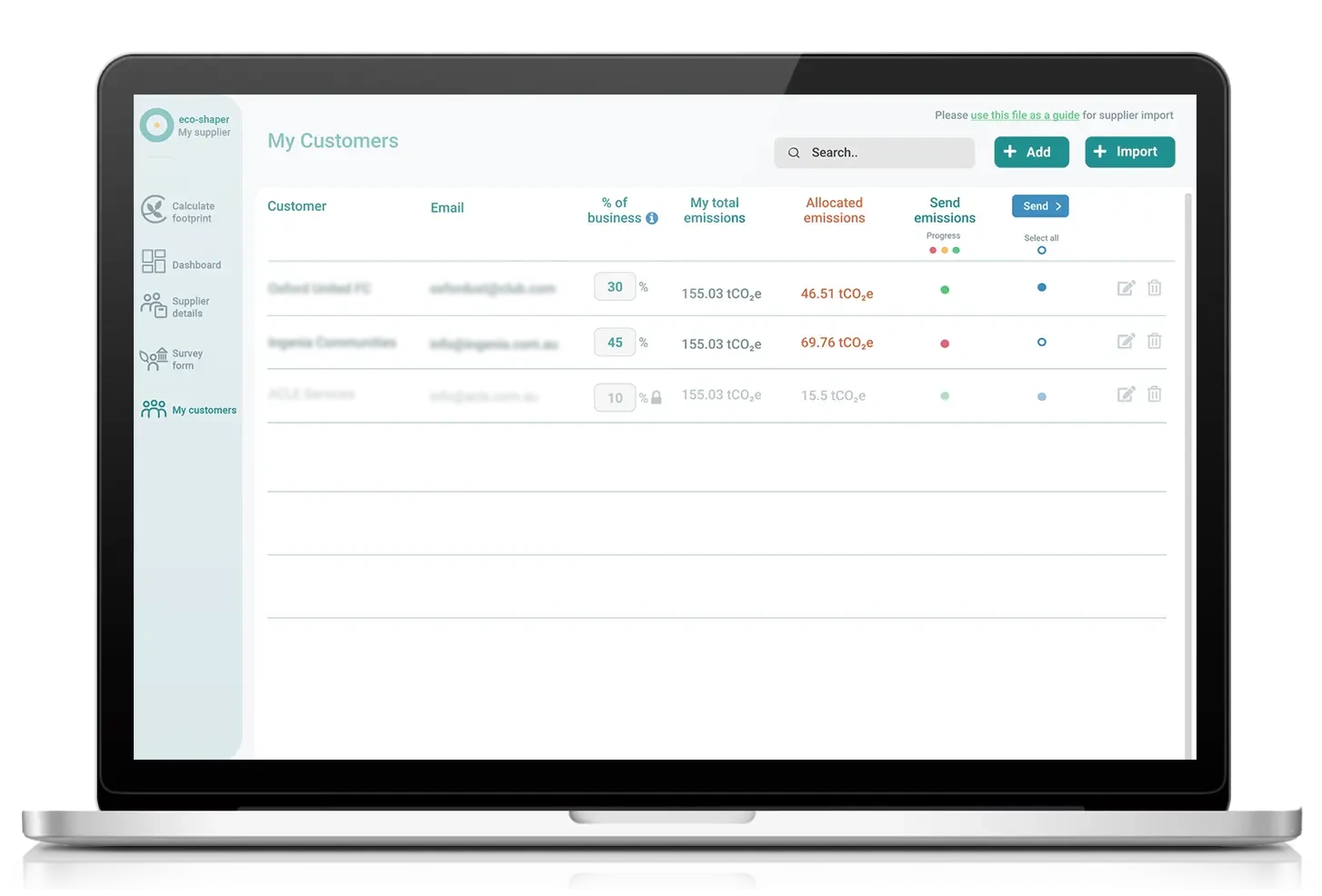 eco-shaper supplier data system my customers dashboard